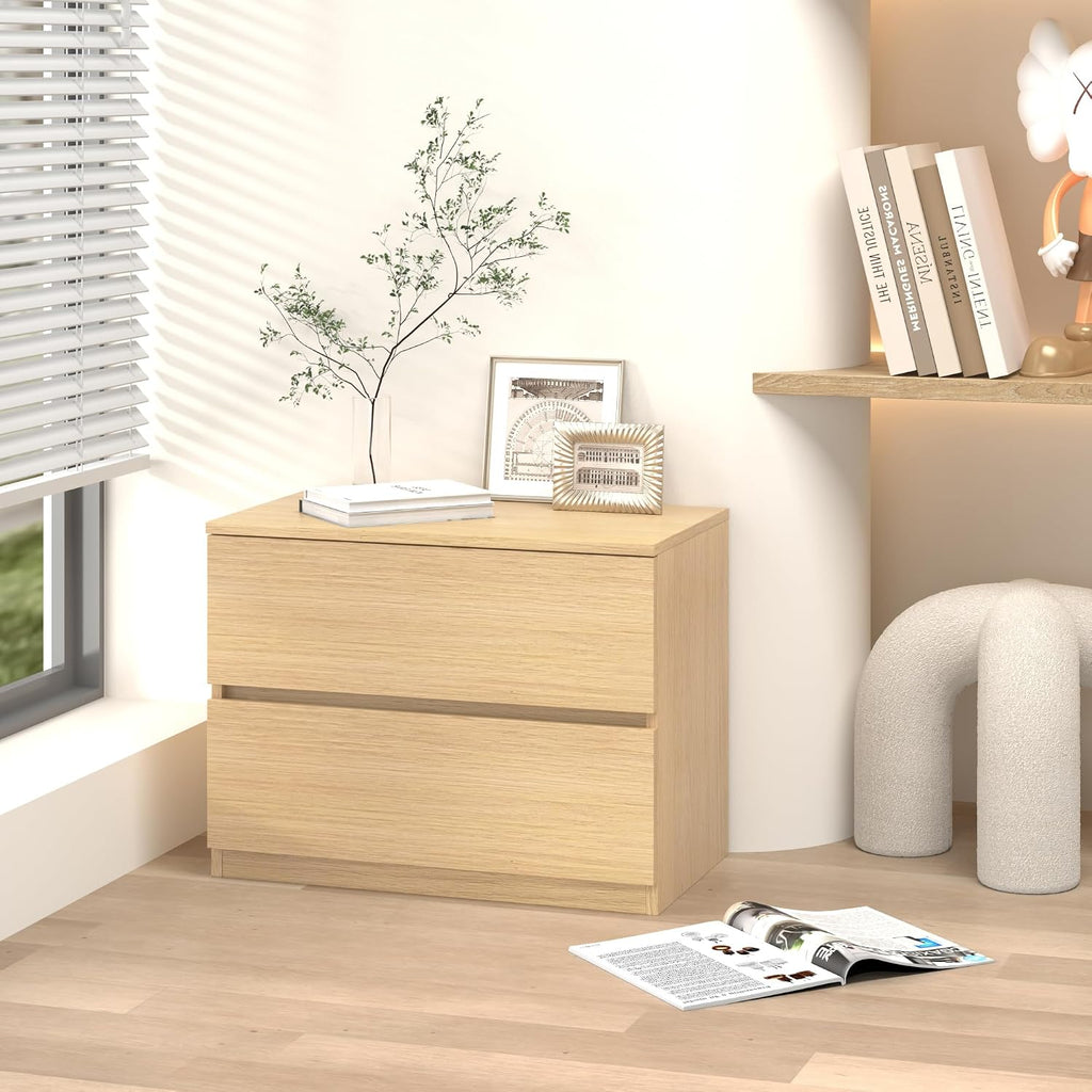 Oak 2-Drawer Multi-scene Storage Dresser Nightstand