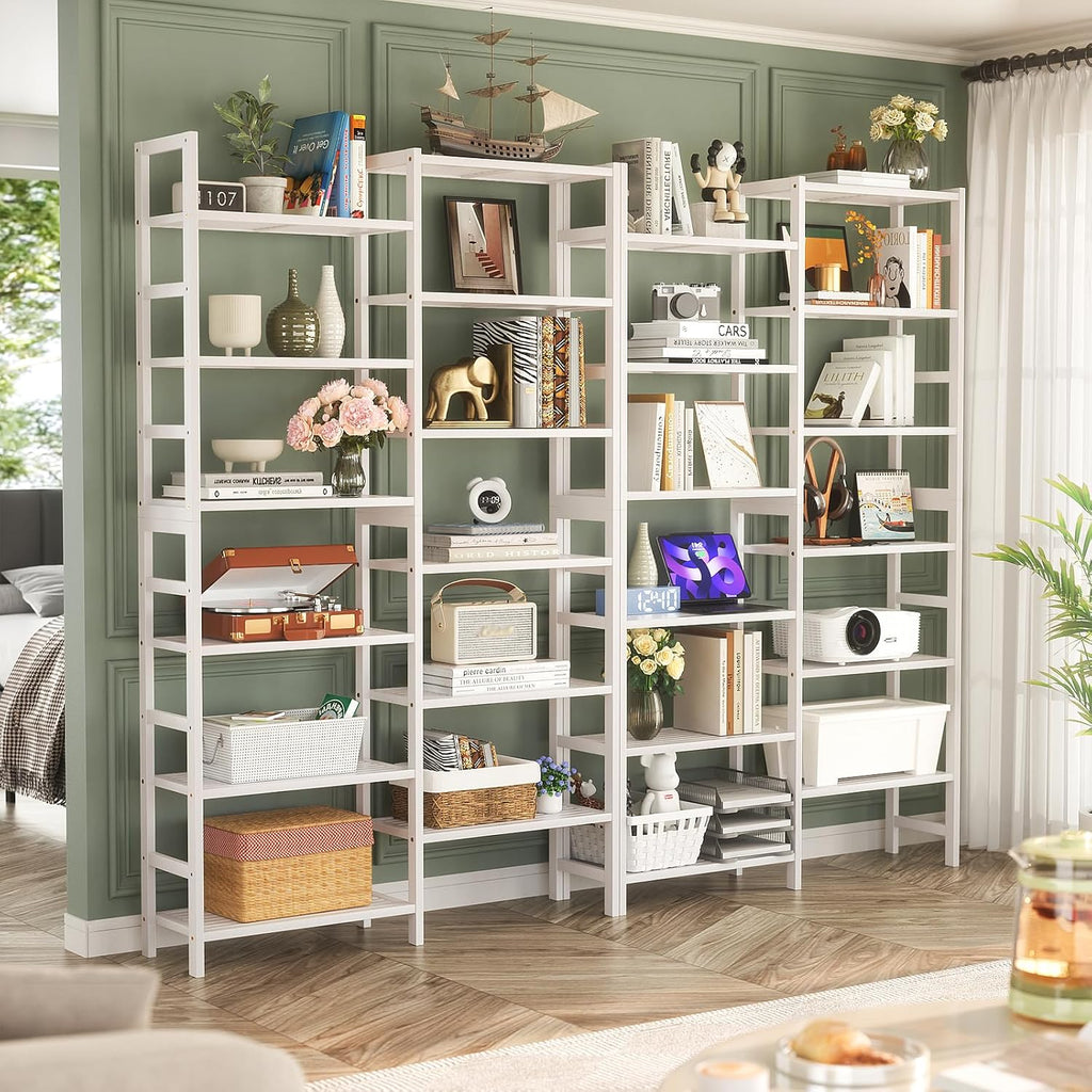 White Bamboo Double Wide 6-Tier Bookshelf