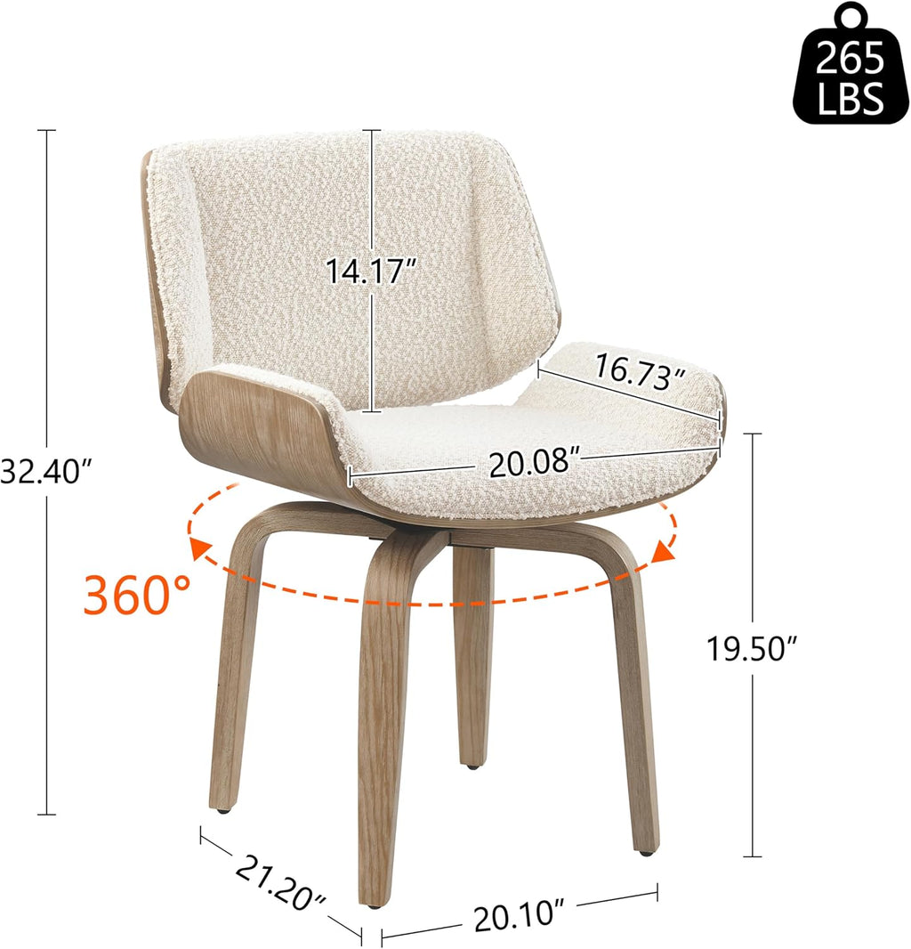 Off White Boucle Washed Oak Swivel Desk Chair
