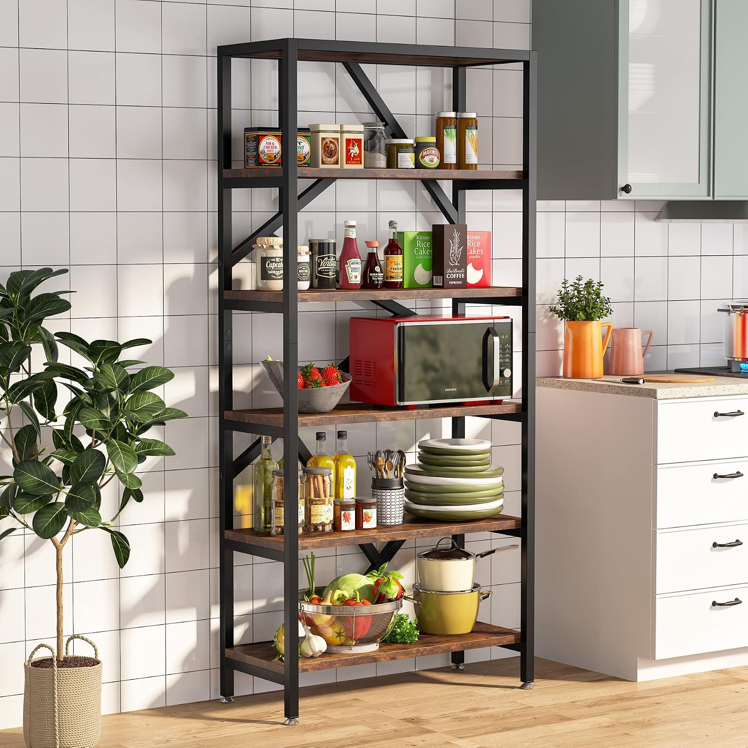 71" Industrial 6-Tier Open Bookshelf