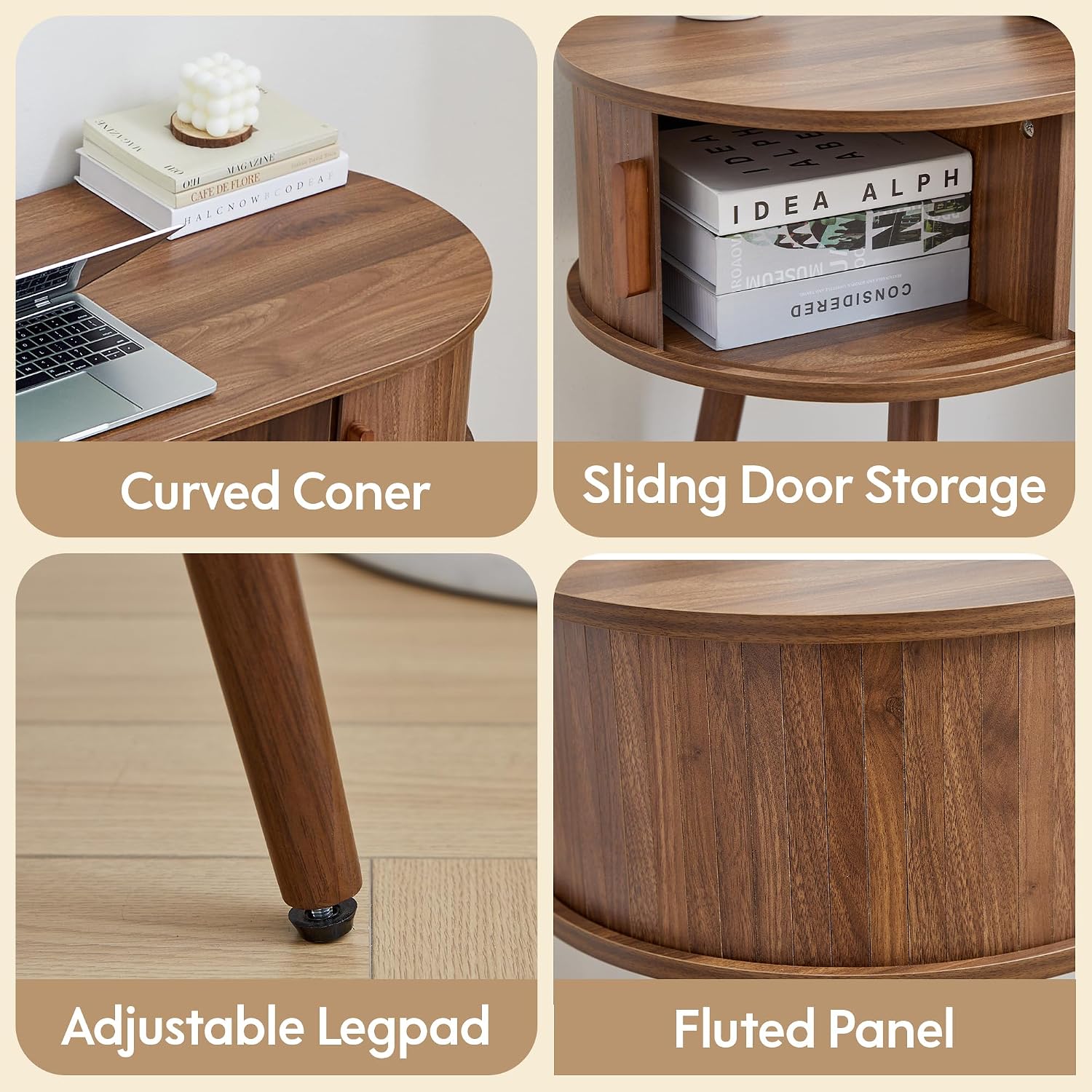 Walnut Oval Fluted Office Desk