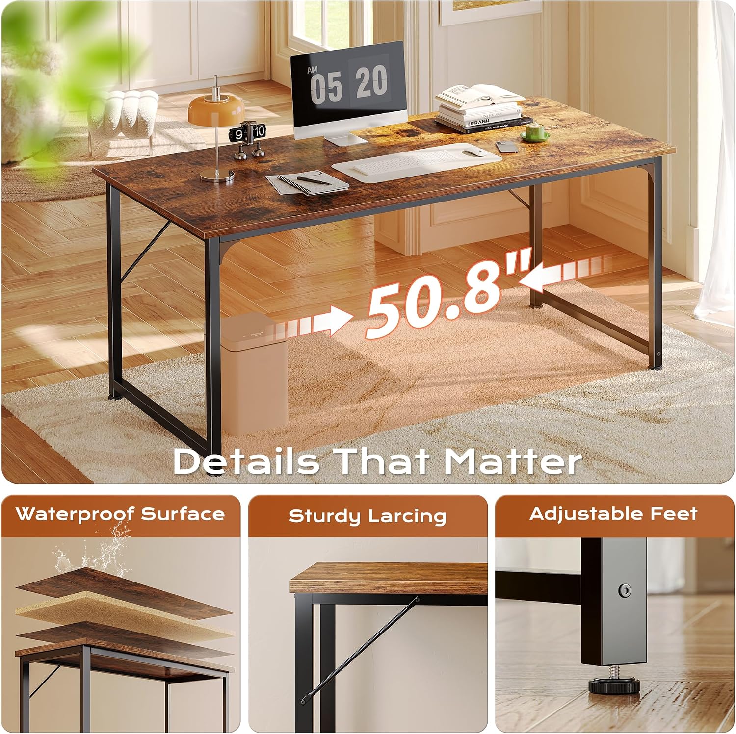 Rustic Brown Metal Frame Computer Desk