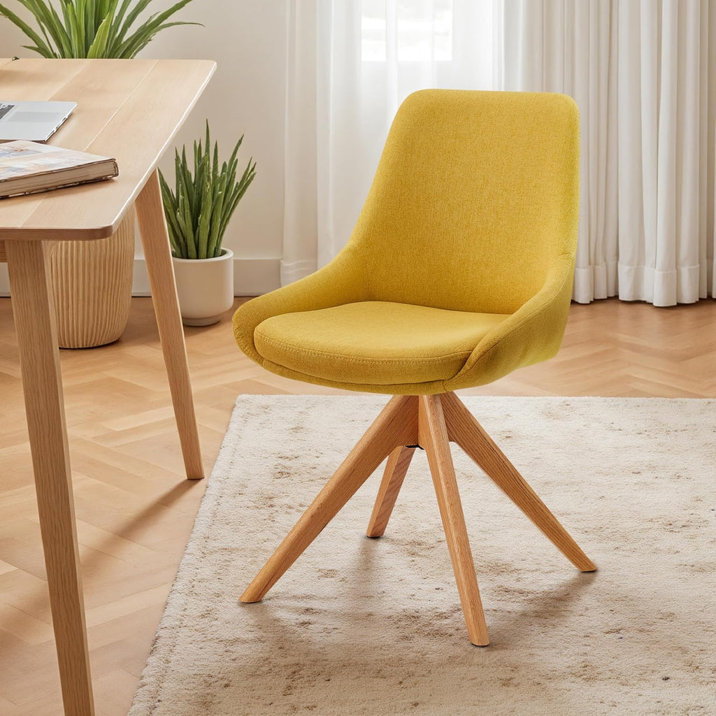 Yellow Fabric Mid Century Swivel Desk Chair