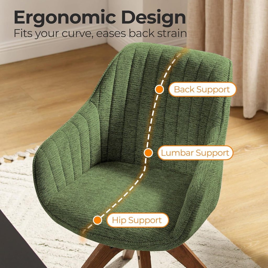 Green Wood Leg Swivel Vanity Accent Chair