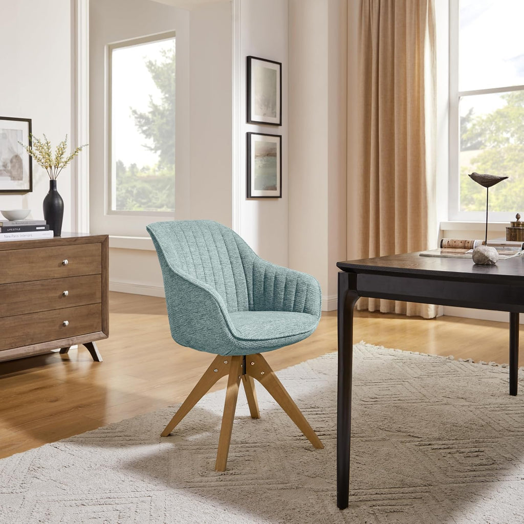 Light Blue Fabric Oak Leg Swivel Office Chair
