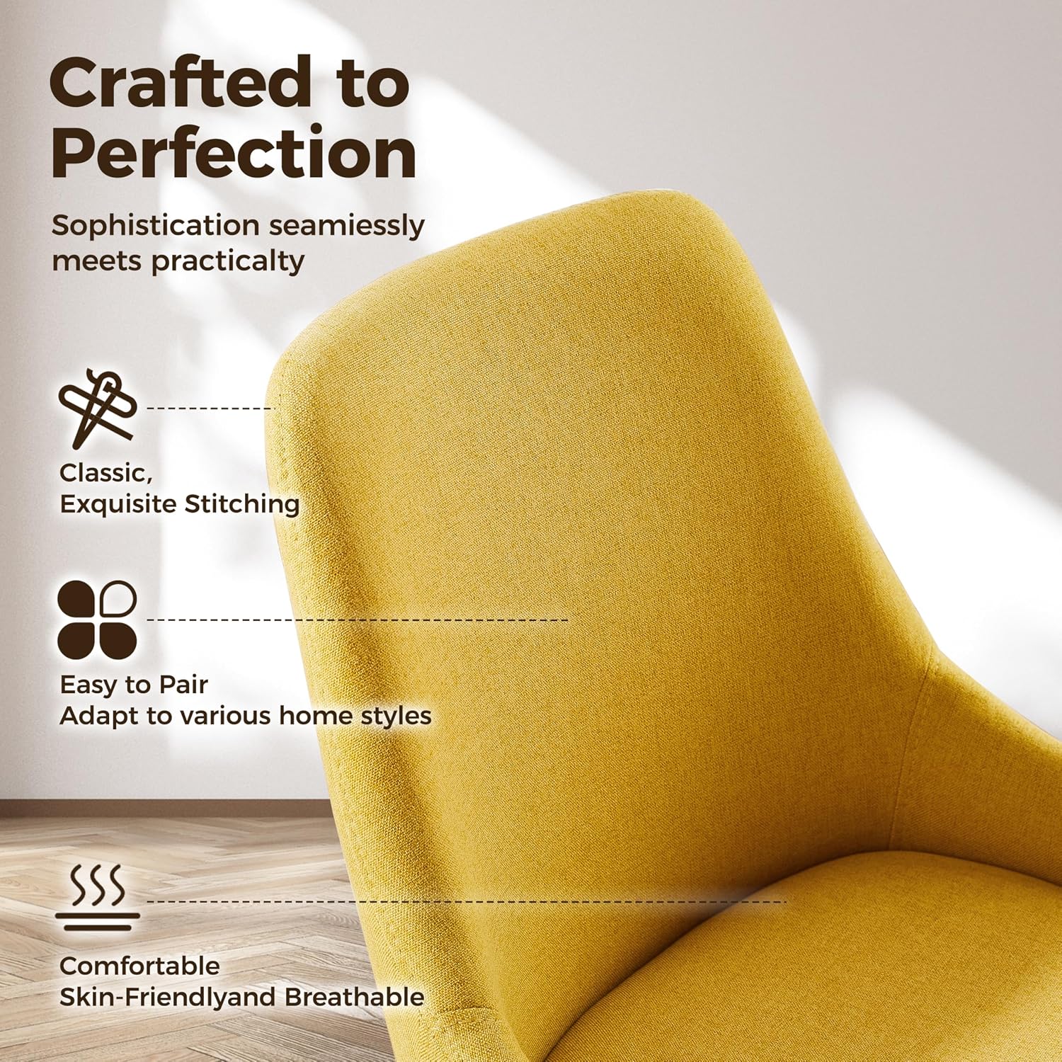 Yellow Fabric Mid Century Swivel Desk Chair