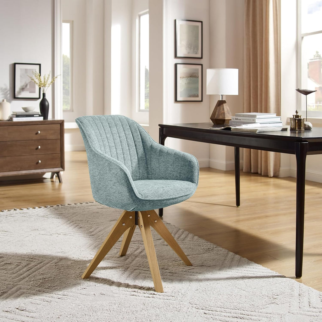 Light Blue Fabric Oak Leg Swivel Office Chair