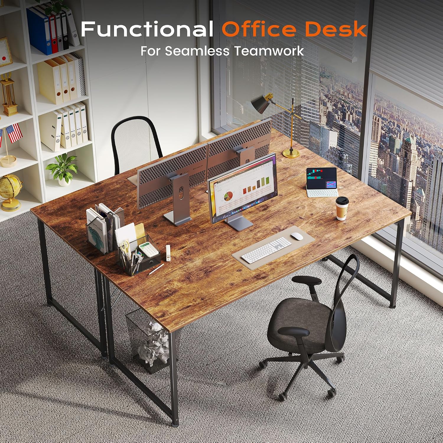 Rustic Brown Metal Frame Computer Desk