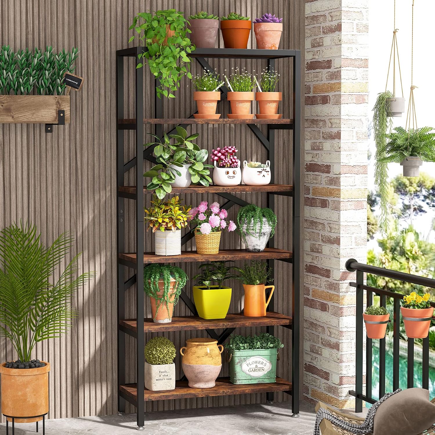 71" Industrial 6-Tier Open Bookshelf