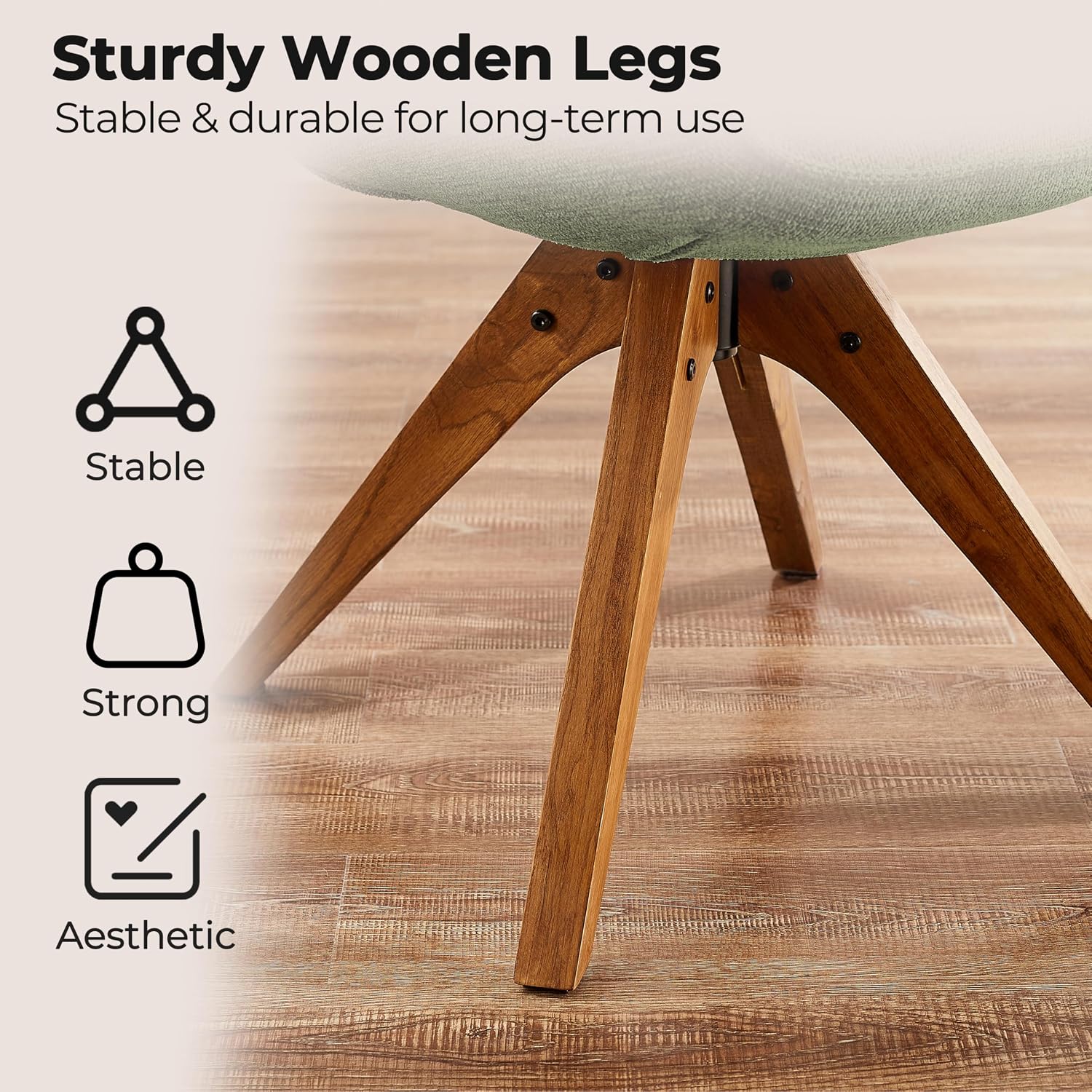 Green Wood Leg Swivel Vanity Accent Chair