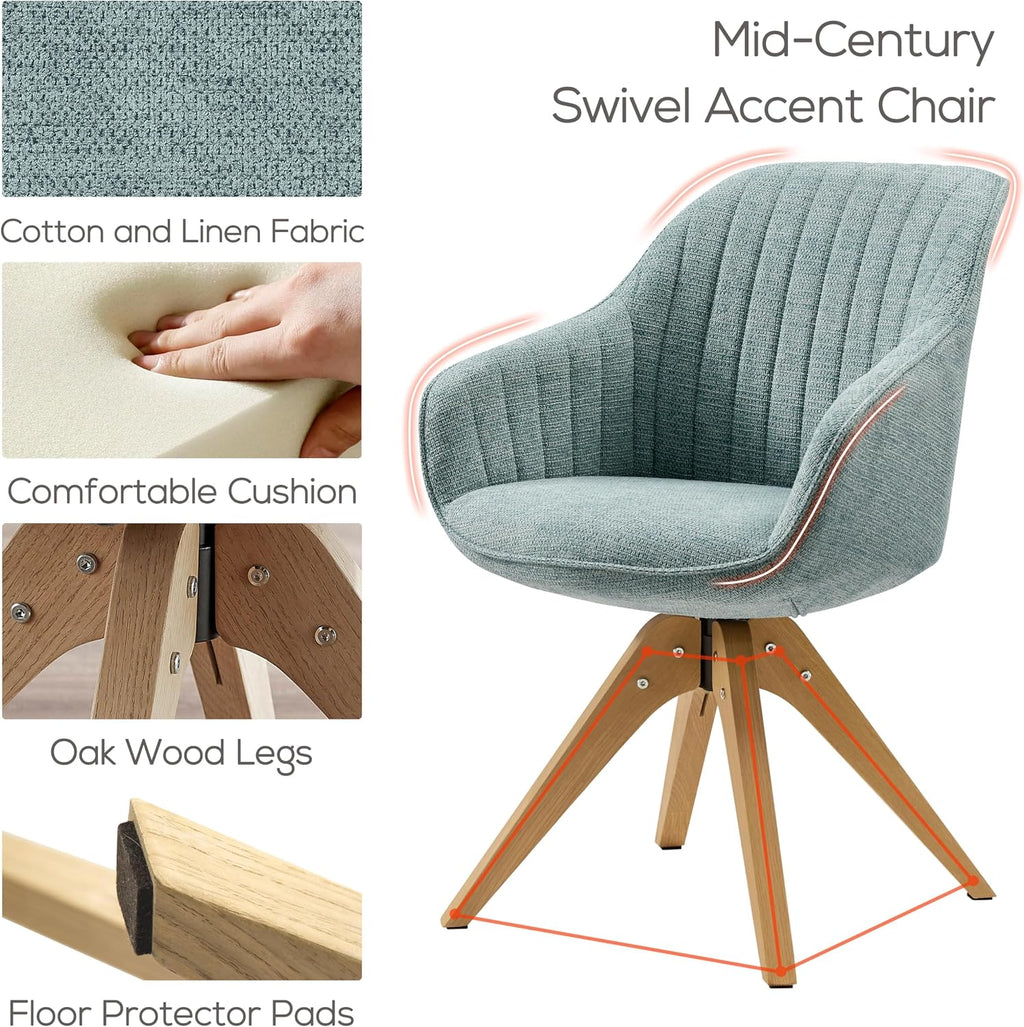 Light Blue Fabric Oak Leg Swivel Office Chair